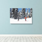 Skifahrer auf einem Berg mit schneebedeckten Bäume Leinwanddruck (Insitu (Holzboden))