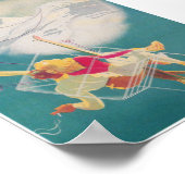 Skifahrer auf Skilift und Mond Romantische Vintag Poster (Ecke)