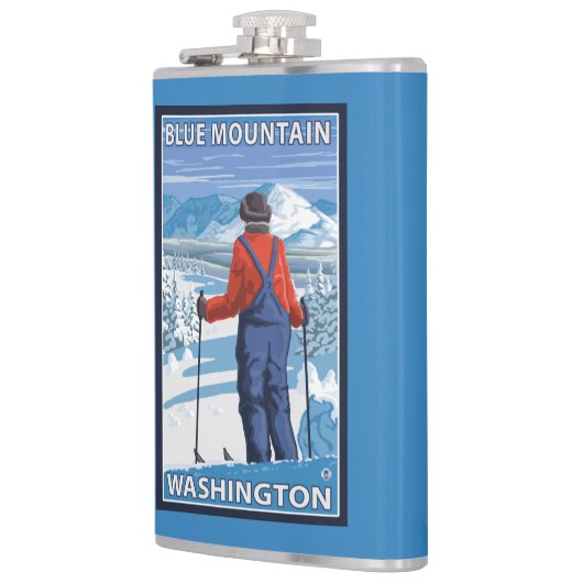 Skifahrer-Bewundern - blauer Berg, Washington Flachmann (Links)