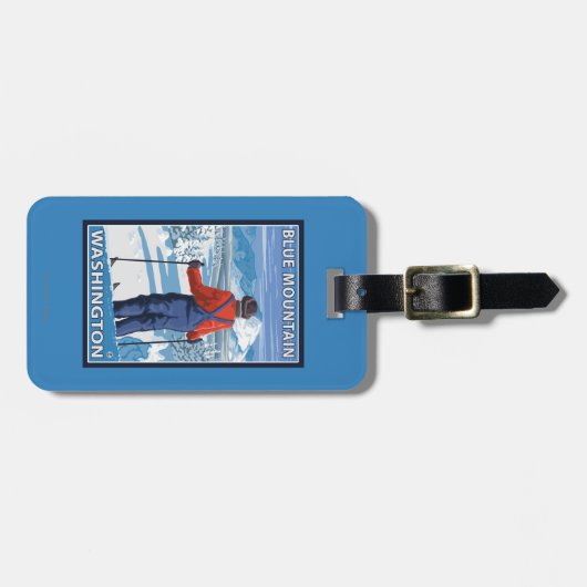 Skifahrer-Bewundern - blauer Berg, Washington Gepäckanhänger (Vorderseite horizontal)