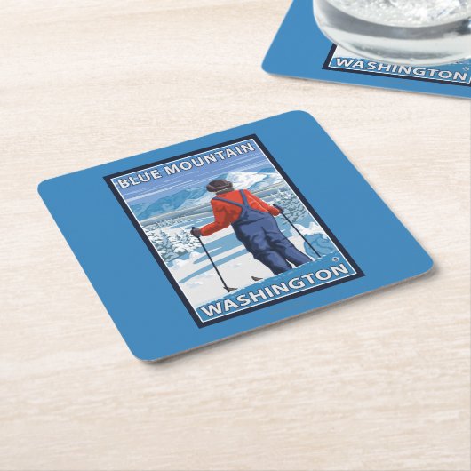 Skifahrer-Bewundern - blauer Berg, Washington Rechteckiger Pappuntersetzer (angewinkelt)