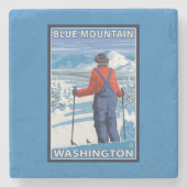 Skifahrer-Bewundern - blauer Berg, Washington Steinuntersetzer (Vorderseite)