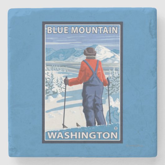 Skifahrer-Bewundern - blauer Berg, Washington Steinuntersetzer (Vorderseite)