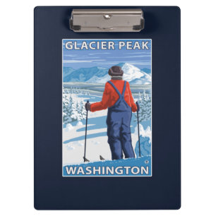 Skifahrer-Bewundern - Gletscher-Spitze, Washington Klemmbrett