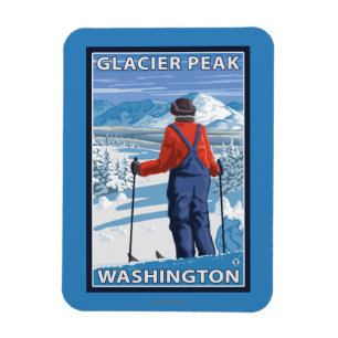Skifahrer-Bewundern - Gletscher-Spitze, Washington Magnet