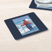 Skifahrer-Bewundern - Gletscher-Spitze, Washington Rechteckiger Pappuntersetzer (angewinkelt)