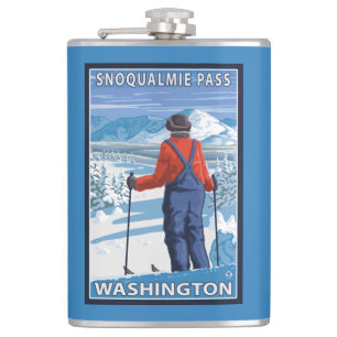 Skifahrer-Bewundern - Snoqualmie Durchlauf, Flachmann