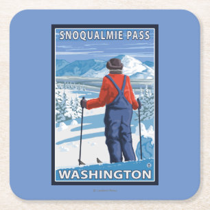 Skifahrer-Bewundern - Snoqualmie Durchlauf, Rechteckiger Pappuntersetzer