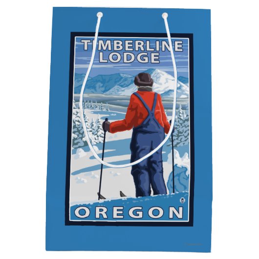 Skifahrer-Bewundern - Timberline-Häuschen, Oregon Mittlere Geschenktüte (Rückseite)