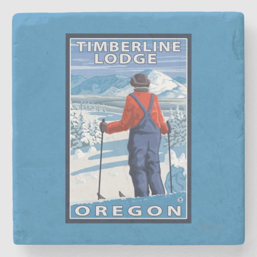 Skifahrer-Bewundern - Timberline-Häuschen, Oregon Steinuntersetzer (Vorderseite)