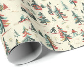 Skifahrer & Bierbaume: Winterlandschaft Muster Geschenkpapier (Rolleneckpunkt)