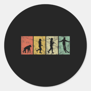 Skifahrer Evolution Des Menschen Skifahren Skifahr Runder Aufkleber