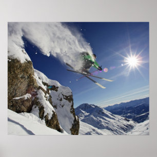 Skifahrer im mitten in der Luft Poster