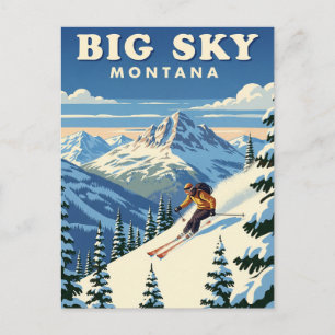 Skifahrer in Big Sky Montana Reise Postkarte