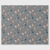 Skifahrer in Schneeflocken auf Grau Geschenkpapier (Flach)