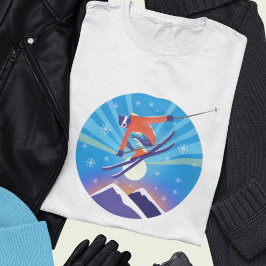 Skifahrer in Snowy Night Sky T-Shirt