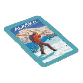 Skifahrer mit Schneeschuhen- Vintage-Reise 3 Magnet (Rechte Seite)