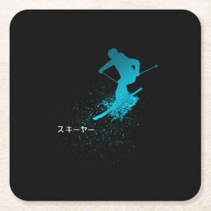 Skifahrer, Ski, Japanisch Rechteckiger Pappuntersetzer