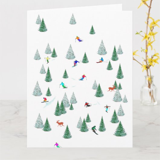 Skifahrer Skiabfahrt SkiIllustration Party Ski Karte (Gelbe Blume)