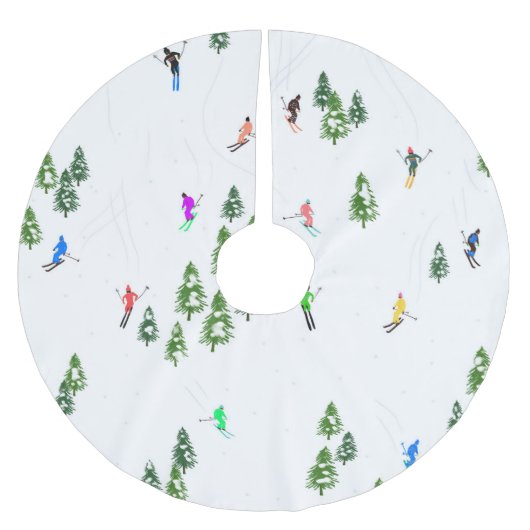 Skifahrer SkiIllustration Skifahren Weihnachten We Polyester Weihnachtsbaumdecke (Vorderseite)