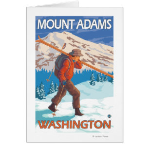 Skifahrer-tragende Schnee-Skis - Berg Adams, WA