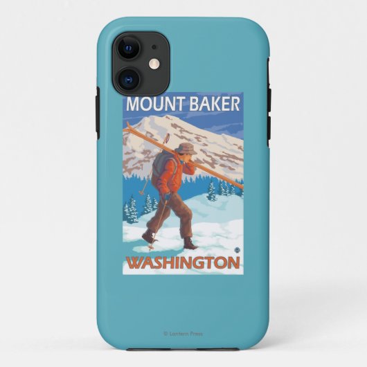 Skifahrer-tragende Schnee-Skis - Berg-Bäcker, WA Case-Mate iPhone Hülle (Rückseite)