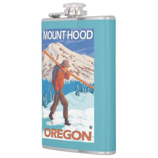 Skifahrer-tragende Schnee-Skis - Berg-Haube ODER Flachmann (Links)