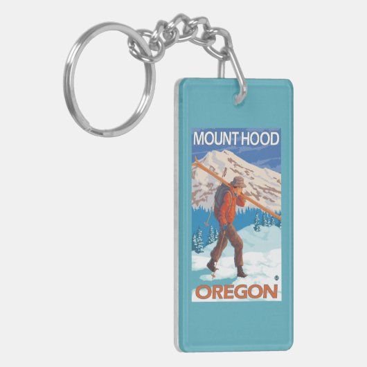 Skifahrer-tragende Schnee-Skis - Berg-Haube ODER Schlüsselanhänger (Vorderseite links)