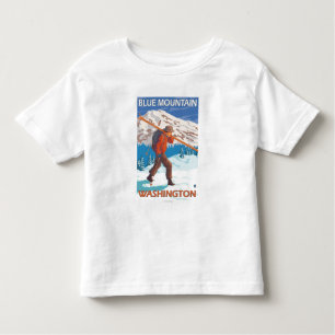 Skifahrer-tragende Schnee-Skis - blauer Berg, WA Kleinkind T-shirt