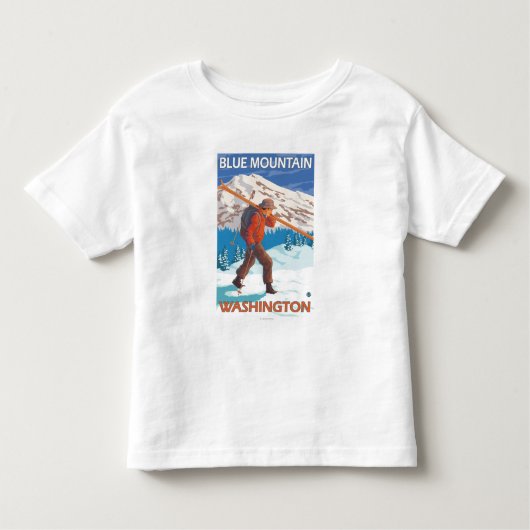 Skifahrer-tragende Schnee-Skis - blauer Berg, WA Kleinkind T-shirt (Vorderseite)