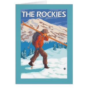 Skifahrer-tragende Schnee-Skis - die Rockies