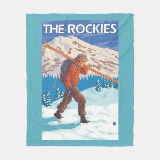 Skifahrer-tragende Schnee-Skis - die Rockies Fleecedecke (Vorderseite)