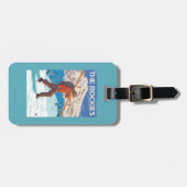 Skifahrer-tragende Schnee-Skis - die Rockies Gepäckanhänger (Vorderseite horizontal)