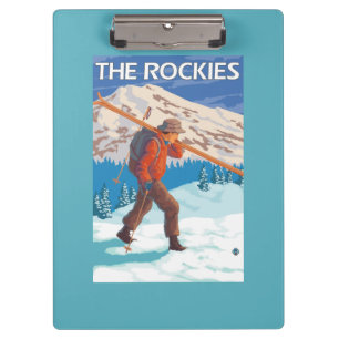 Skifahrer-tragende Schnee-Skis - die Rockies Klemmbrett