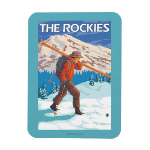 Skifahrer-tragende Schnee-Skis - die Rockies Magnet