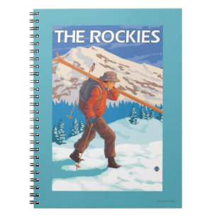 Skifahrer-tragende Schnee-Skis - die Rockies Notizblock