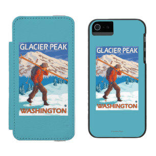 Skifahrer-tragende Schnee-Skis - Gletscher-Spitze, Incipio Watson™ iPhone 5 Geldbörsen Hülle