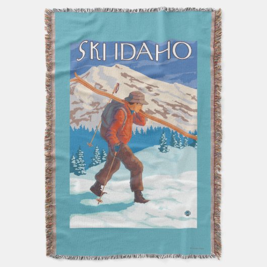 Skifahrer-tragende Schnee-Skis - Idaho Decke (Vorderseite Vertikal)