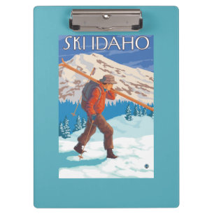 Skifahrer-tragende Schnee-Skis - Idaho Klemmbrett