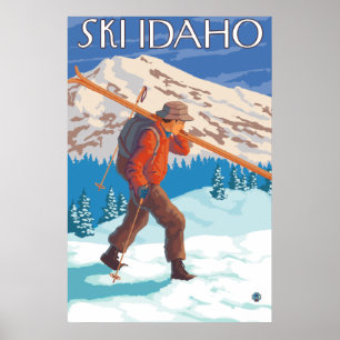 Skifahrer-tragende Schnee-Skis - Idaho Poster