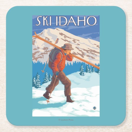 Skifahrer-tragende Schnee-Skis - Idaho Rechteckiger Pappuntersetzer (Vorderseite)