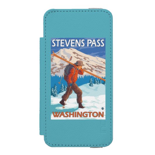 Skifahrer-tragende Schnee-Skis - Incipio iPhone Geldbeutel-Hülle (Folio Vorderseite)