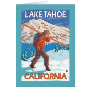 Skifahrer-tragende Schnee-Skis - Lake Tahoe,