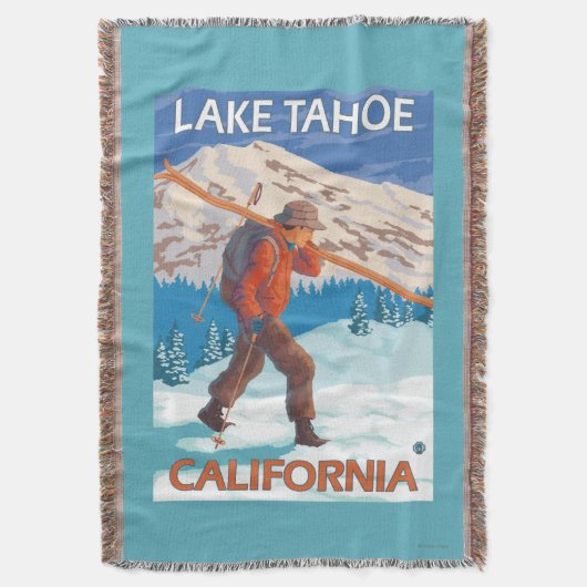 Skifahrer-tragende Schnee-Skis - Lake Tahoe, Decke (Vorderseite Vertikal)