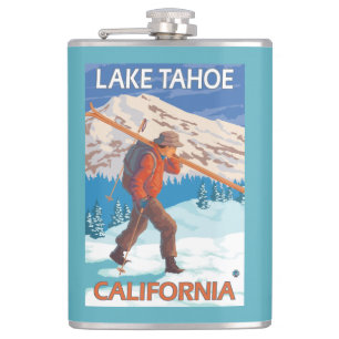 Skifahrer-tragende Schnee-Skis - Lake Tahoe, Flachmann