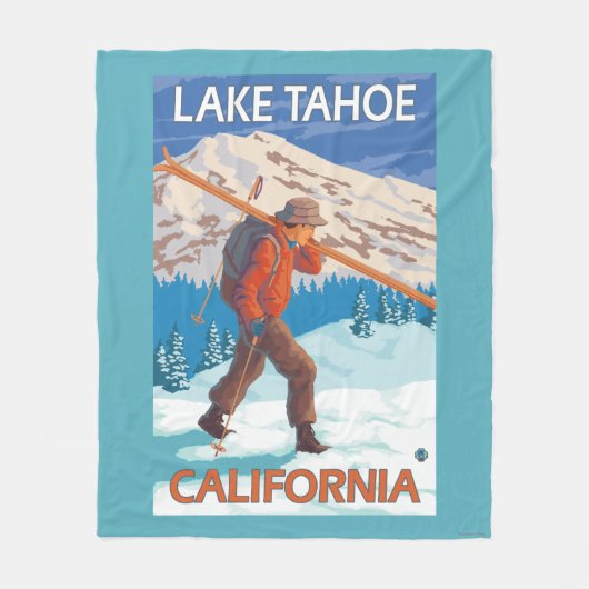 Skifahrer-tragende Schnee-Skis - Lake Tahoe, Fleecedecke (Vorderseite)
