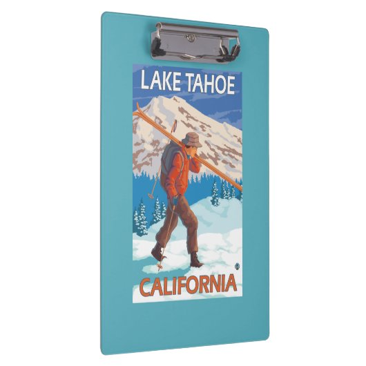 Skifahrer-tragende Schnee-Skis - Lake Tahoe, Klemmbrett (Rechts)