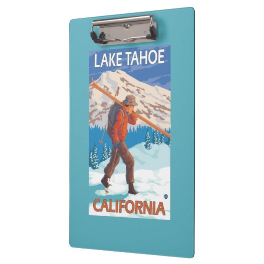 Skifahrer-tragende Schnee-Skis - Lake Tahoe, Klemmbrett (Links)
