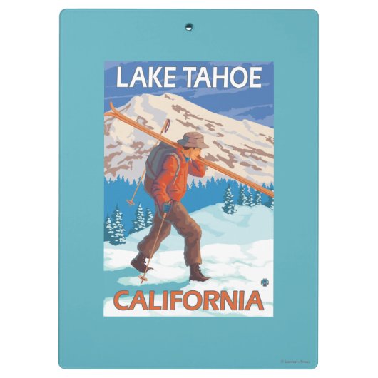 Skifahrer-tragende Schnee-Skis - Lake Tahoe, Klemmbrett (Rückseite)
