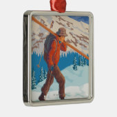 Skifahrer-tragende Schnee-Skis - Montana Silbernes Ornament (Rechts)